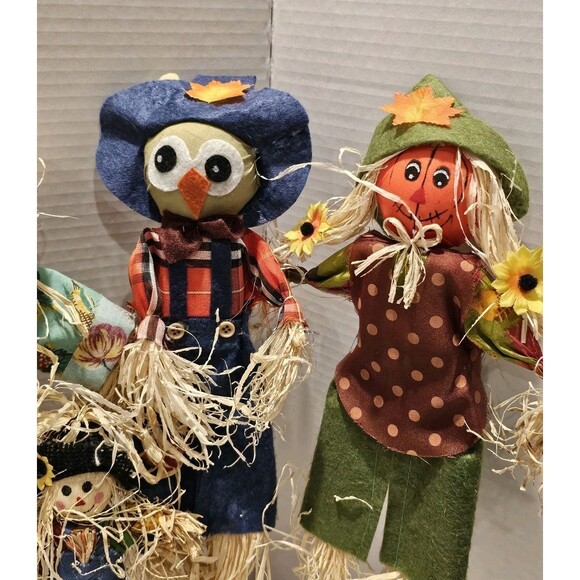 Adorable Lot of 7 Fall Harvest Scarecrow Decorations w/Broom - 6" to 20" - Picture 6 of 9